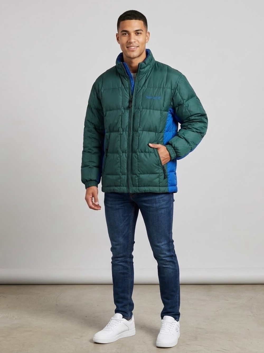 Timberland Green and Blue Quilted Puffer Coat